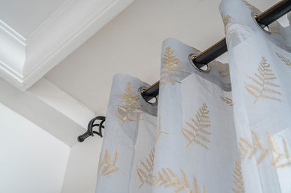 Cortina Estampada 3D Dourada Folhas Elegantes Azul 140x260CM-Individual - BOD HOME