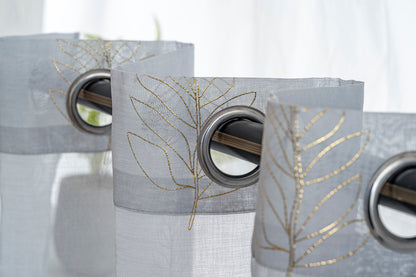 Cortina Estampada 3D Dourada Folhas Simples Azul 140x260CM-Individual - BOD HOME