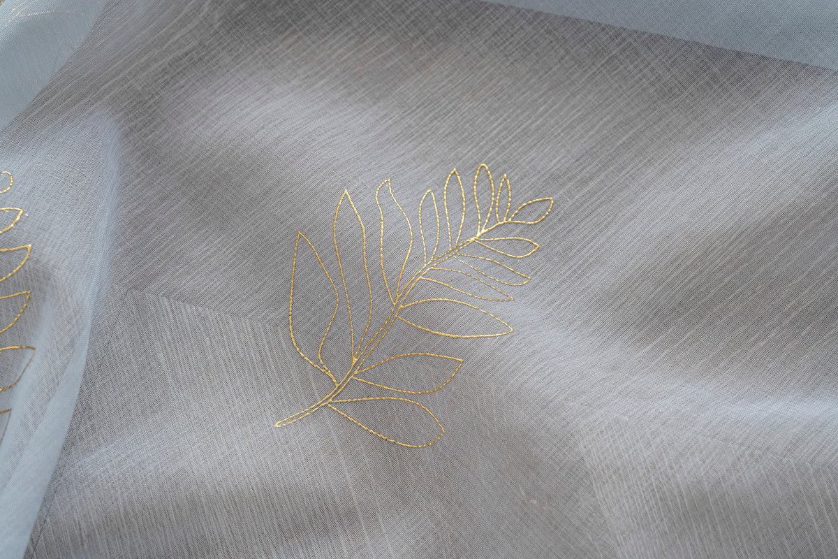 Cortina Estampada 3D Dourada Folhas Simples Azul 140x260CM-Individual - BOD HOME