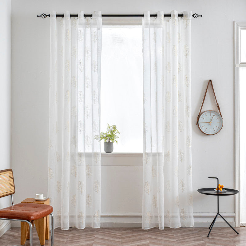 Cortina Estampada 3D Dourada Folhas Simples Branca 140x260CM-Individual - BOD HOME