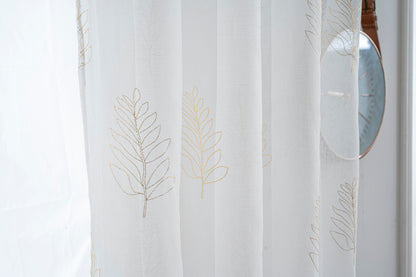 Cortina Estampada 3D Dourada Folhas Simples Branca 140x260CM-Individual - BOD HOME