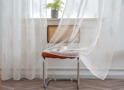 Cortina Estampada 3D Dourada Folhas Simples Branca 140x260CM-Individual - BOD HOME