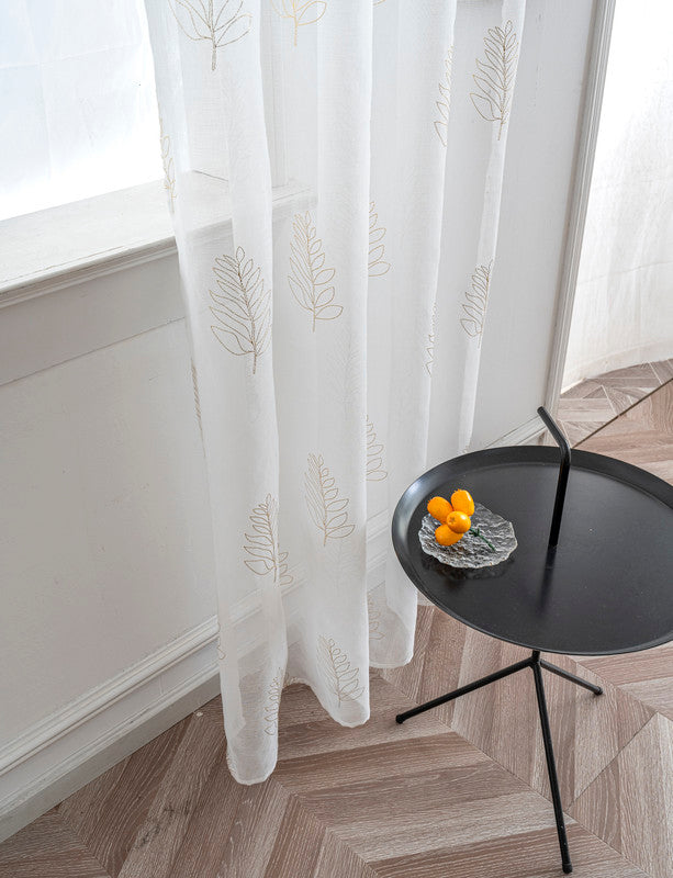 Cortina Estampada 3D Dourada Folhas Simples Branca 140x260CM-Individual - BOD HOME
