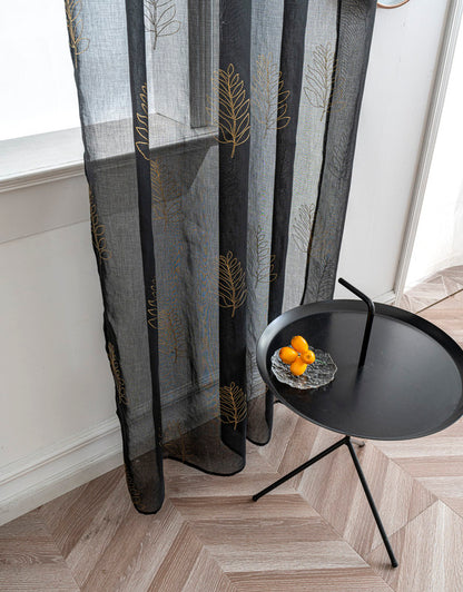 Cortina Estampada 3D Dourada Folhas Simples Preta 140x260CM-Individual - BOD HOME