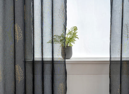 Cortina Estampada 3D Dourada Folhas Simples Preta 140x260CM-Individual - BOD HOME