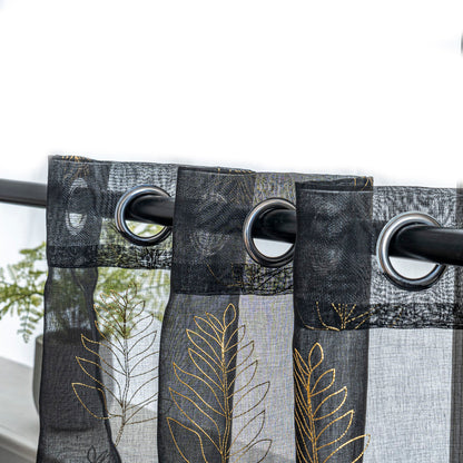 Cortina Estampada 3D Dourada Folhas Simples Preta 140x260CM-Individual - BOD HOME
