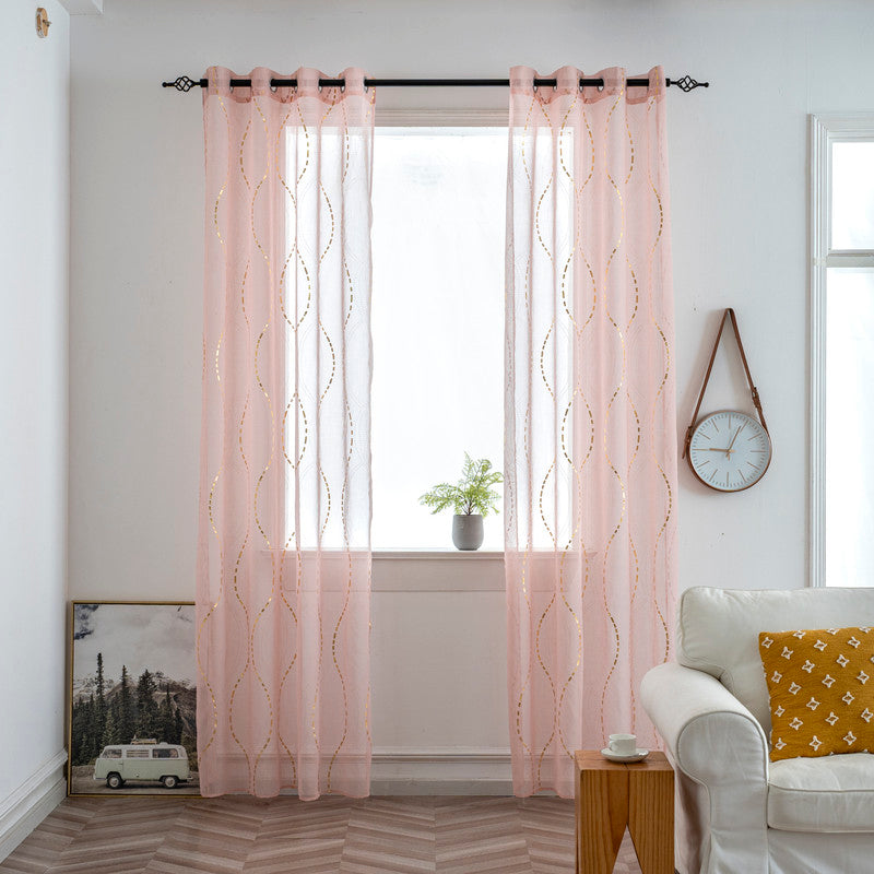 Cortina Estampada 3D Dourada-Linha Ondulada Cor-de-Rosa 140x260CM-Individual - BOD HOME
