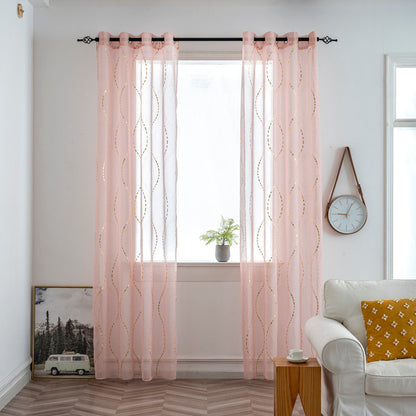 Cortina Estampada 3D Dourada-Linha Ondulada Cor-de-Rosa 140x260CM-Individual - BOD HOME