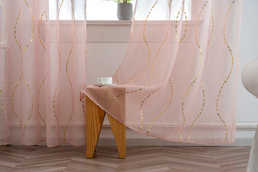Cortina Estampada 3D Dourada-Linha Ondulada Cor-de-Rosa 140x260CM-Individual - BOD HOME