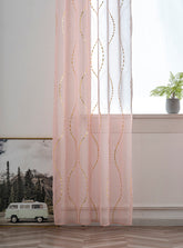 Cortina Estampada 3D Dourada-Linha Ondulada Cor-de-Rosa 140x260CM-Individual - BOD HOME