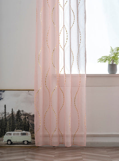 Cortina Estampada 3D Dourada-Linha Ondulada Cor-de-Rosa 140x260CM-Individual - BOD HOME