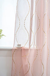 Cortina Estampada 3D Dourada-Linha Ondulada Cor-de-Rosa 140x260CM-Individual - BOD HOME