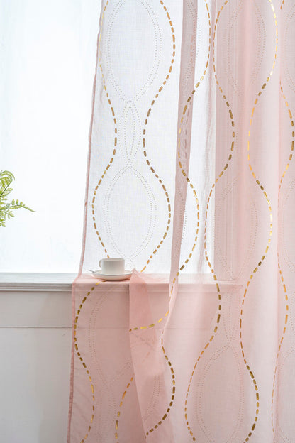 Cortina Estampada 3D Dourada-Linha Ondulada Cor-de-Rosa 140x260CM-Individual - BOD HOME