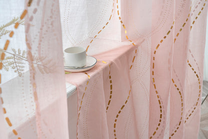 Cortina Estampada 3D Dourada-Linha Ondulada Cor-de-Rosa 140x260CM-Individual - BOD HOME