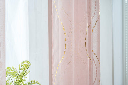 Cortina Estampada 3D Dourada-Linha Ondulada Cor-de-Rosa 140x260CM-Individual - BOD HOME