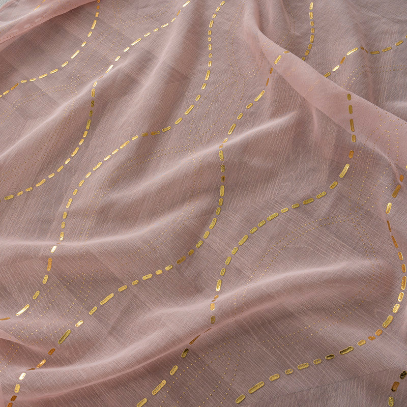 Cortina Estampada 3D Dourada-Linha Ondulada Cor-de-Rosa 140x260CM-Individual - BOD HOME