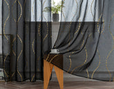 Cortina Estampada 3D Dourada-Linha Ondulada Preta 140x260CM-Individual - BOD HOME