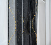 Cortina Estampada 3D Dourada-Linha Ondulada Preta 140x260CM-Individual - BOD HOME