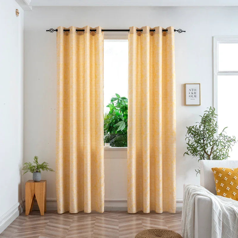 Cortina Jacquard Amarela com Borboletas em Linho Grosso 140x260cm-Individual - BOD HOME