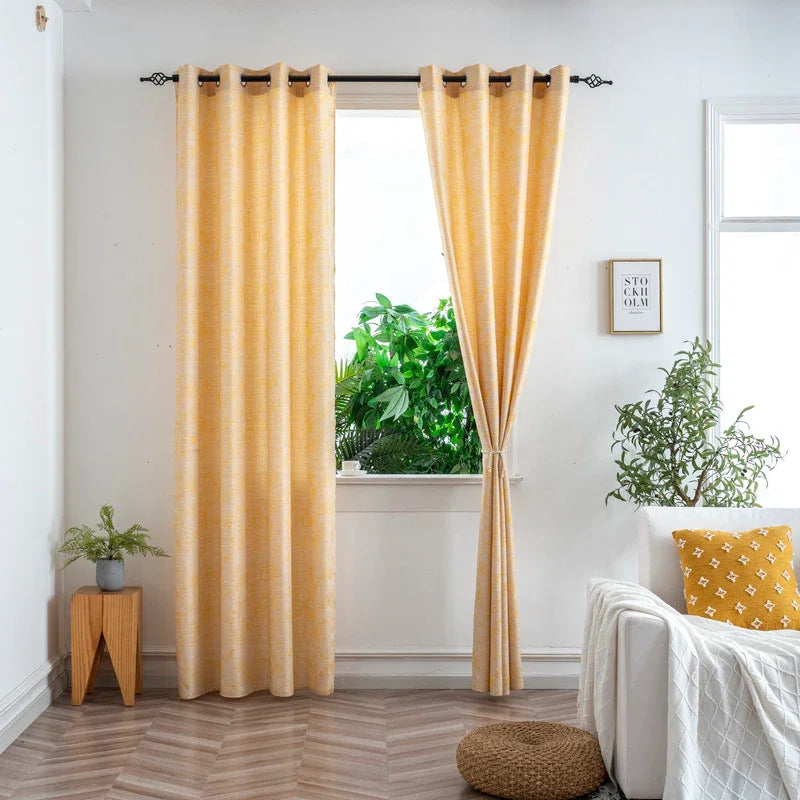 Cortina Jacquard Amarela com Borboletas em Linho Grosso 140x260cm-Individual - BOD HOME