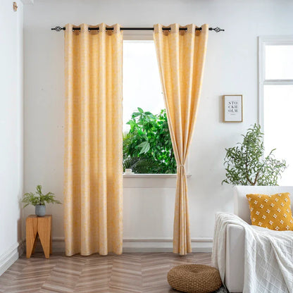 Cortina Jacquard Amarela com Borboletas em Linho Grosso 140x260cm-Individual - BOD HOME