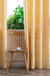 Cortina Jacquard Amarela com Borboletas em Linho Grosso 140x260cm-Individual - BOD HOME