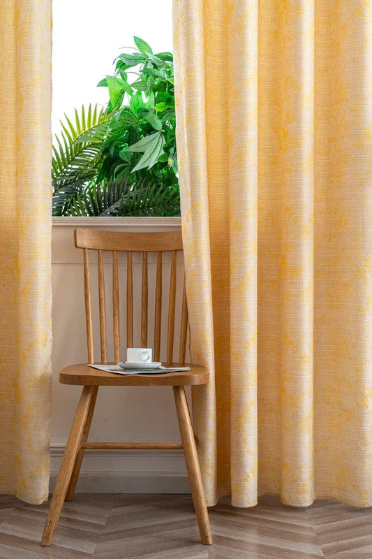 Cortina Jacquard Amarela com Borboletas em Linho Grosso 140x260cm-Individual - BOD HOME