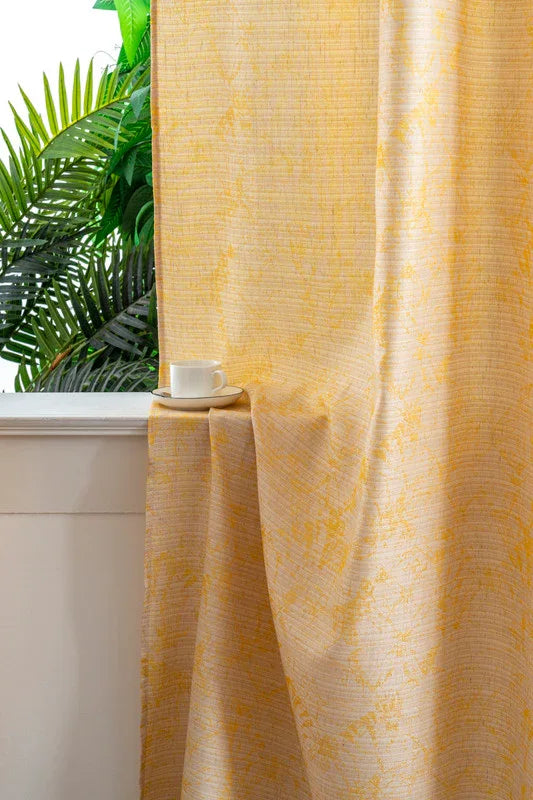 Cortina Jacquard Amarela com Borboletas em Linho Grosso 140x260cm-Individual - BOD HOME