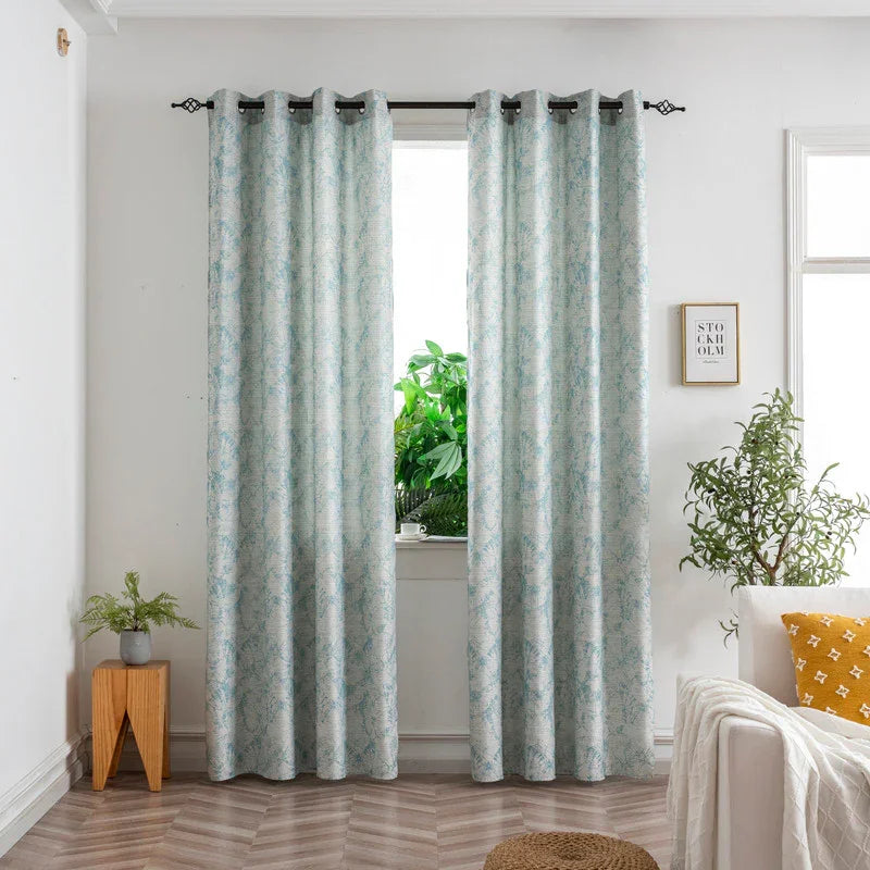 Cortina Jacquard Azul com Borboletas em Linho Grosso 140x260cm-Individual - BOD HOME