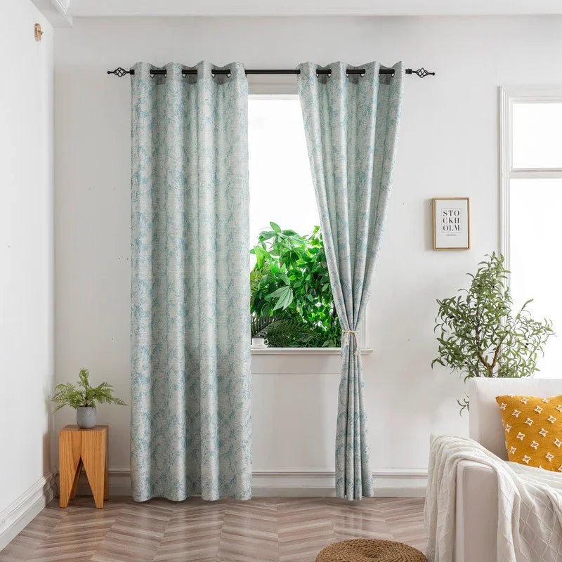 Cortina Jacquard Azul com Borboletas em Linho Grosso 140x260cm-Individual - BOD HOME