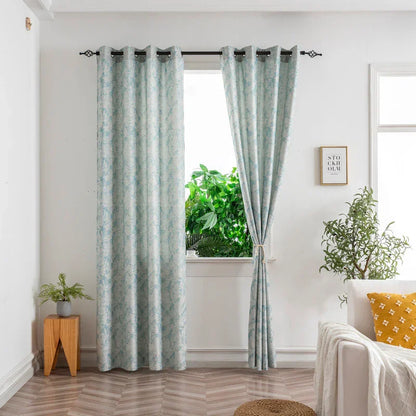 Cortina Jacquard Azul com Borboletas em Linho Grosso 140x260cm-Individual - BOD HOME