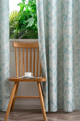 Cortina Jacquard Azul com Borboletas em Linho Grosso 140x260cm-Individual - BOD HOME