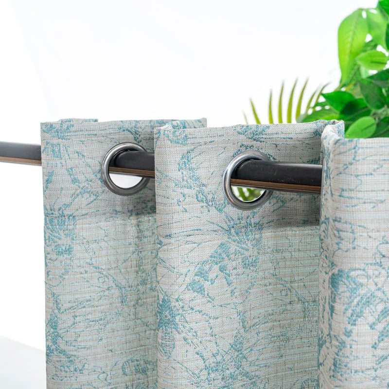 Cortina Jacquard Azul com Borboletas em Linho Grosso 140x260cm-Individual - BOD HOME