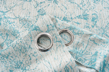 Cortina Jacquard Azul com Borboletas em Linho Grosso 140x260cm-Individual - BOD HOME