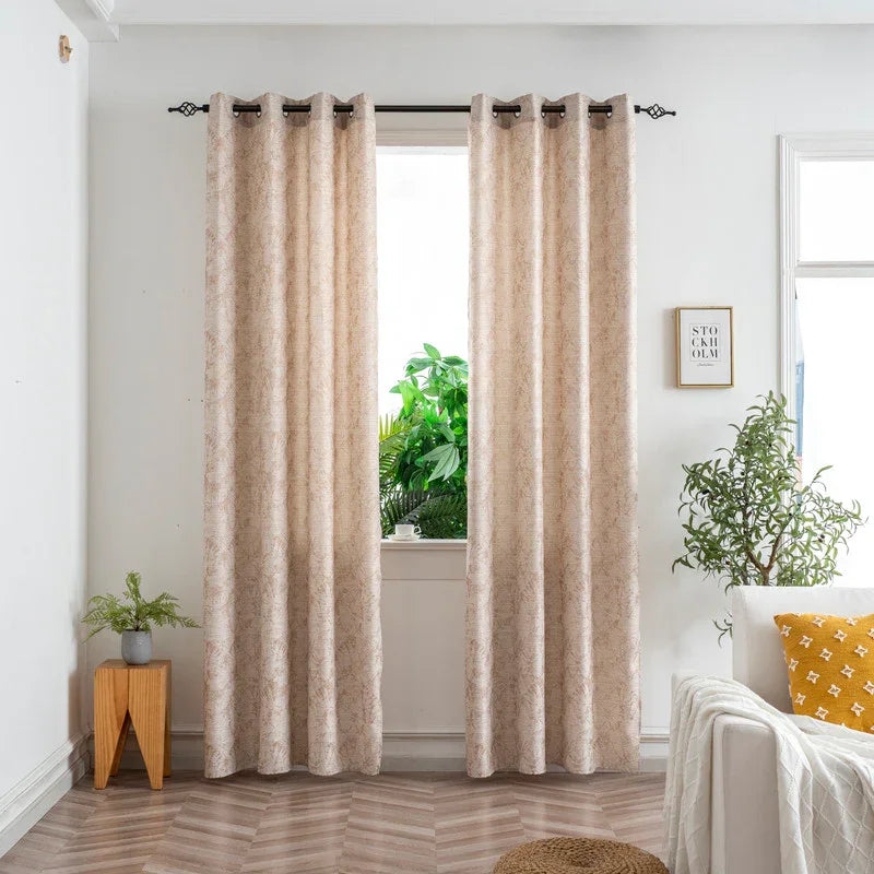 Cortina Jacquard Bege com Borboletas em Linho Grosso 140x260cm-Individual - BOD HOME