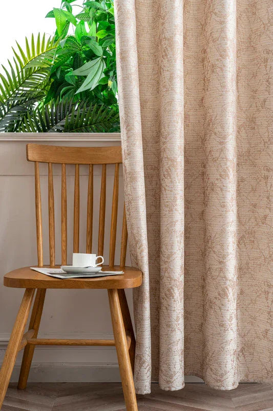 Cortina Jacquard Bege com Borboletas em Linho Grosso 140x260cm-Individual - BOD HOME