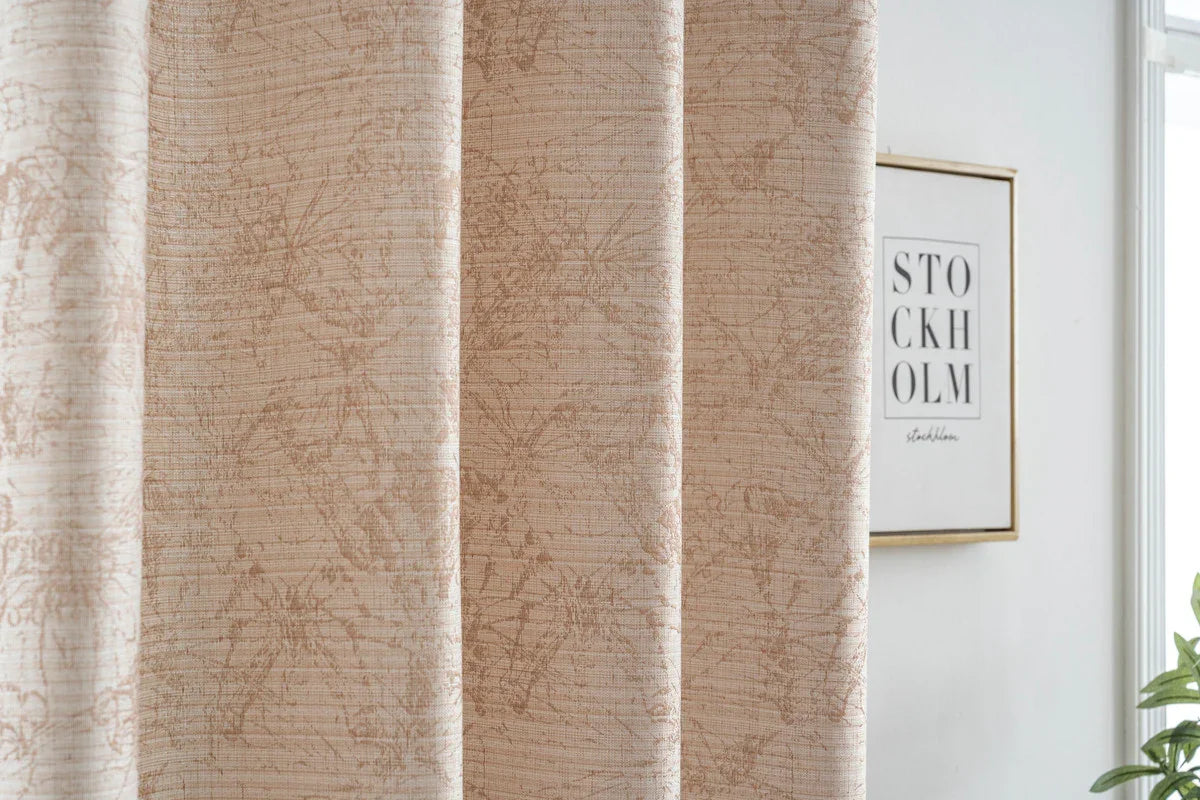 Cortina Jacquard Bege com Borboletas em Linho Grosso 140x260cm-Individual - BOD HOME