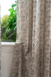 Cortina Jacquard Bege com Folhas em Linho Grosso 140x260cm-Individual - BOD HOME