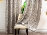 Cortina Jacquard Bege com Folhas em Linho Grosso 140x260cm-Individual - BOD HOME