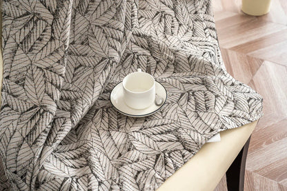 Cortina Jacquard Bege com Folhas em Linho Grosso 140x260cm-Individual - BOD HOME