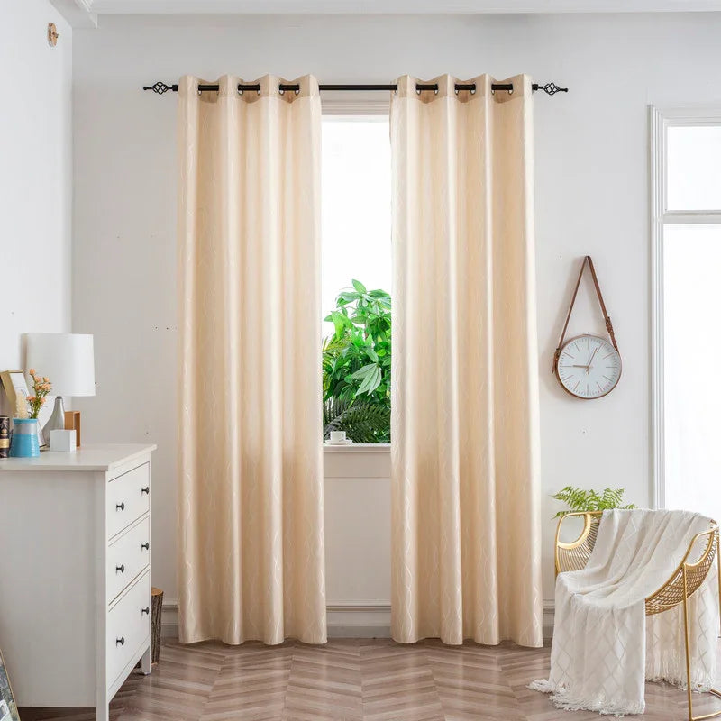 Cortina Jacquard Brilhante Bege com Design de Ondas 140x260cm-Individual - BOD HOME