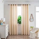 Cortina Jacquard Brilhante Bege com Design de Ondas 140x260cm-Individual - BOD HOME