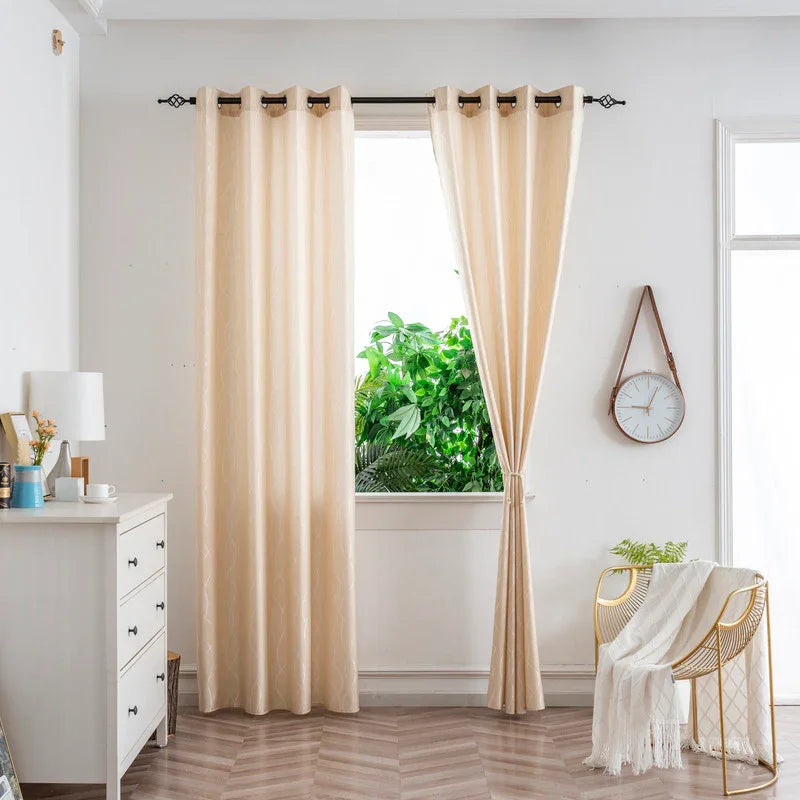 Cortina Jacquard Brilhante Bege com Design de Ondas 140x260cm-Individual - BOD HOME