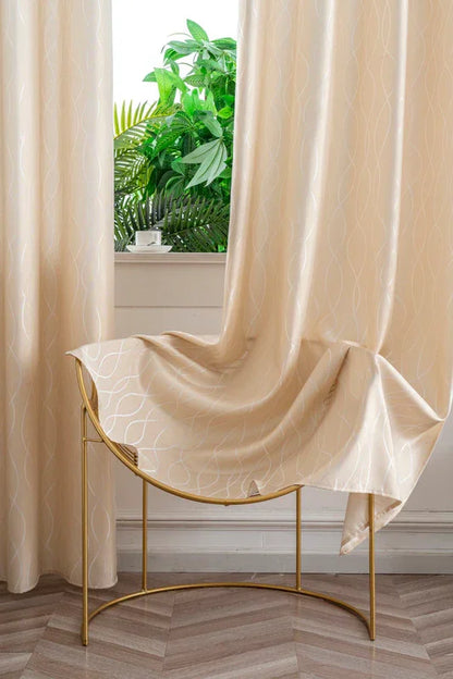 Cortina Jacquard Brilhante Bege com Design de Ondas 140x260cm-Individual - BOD HOME