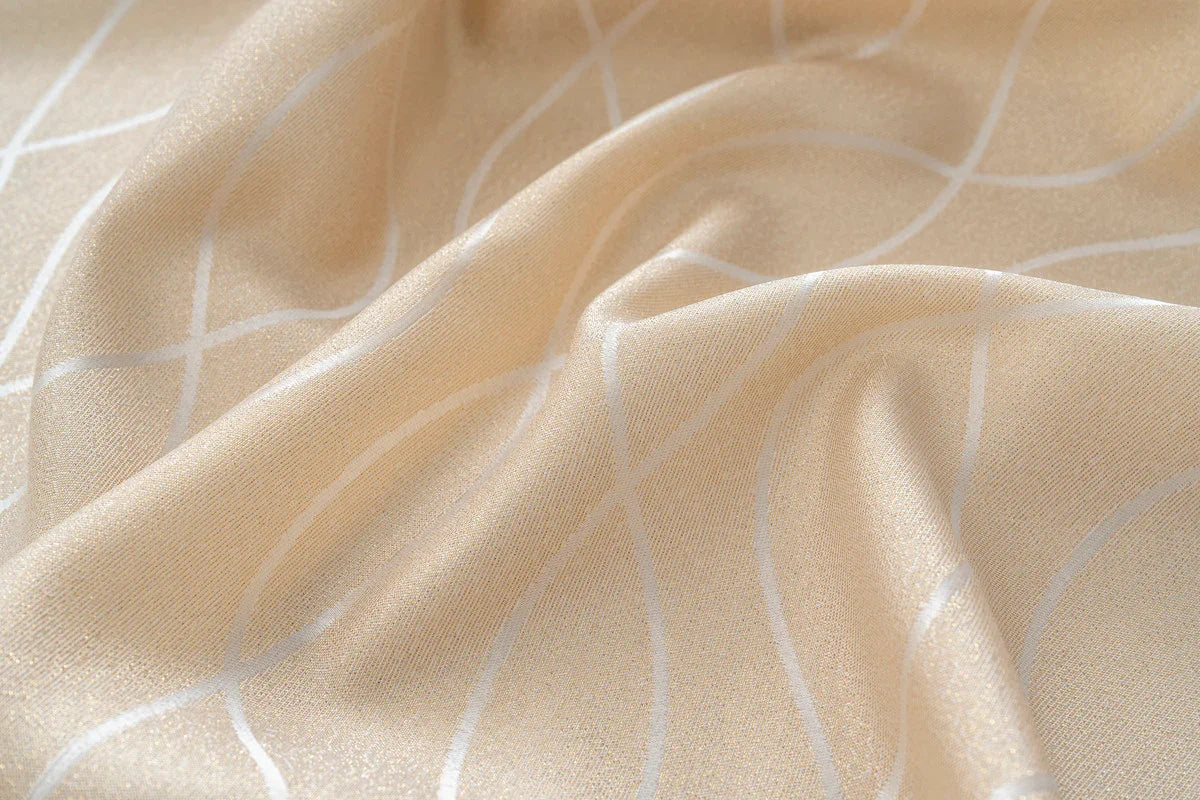 Cortina Jacquard Brilhante Bege com Design de Ondas 140x260cm-Individual - BOD HOME