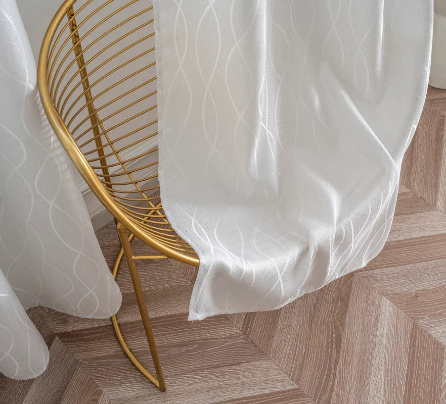 Cortina Jacquard Brilhante Branca com Design de Ondas 140x260cm-Individual - BOD HOME