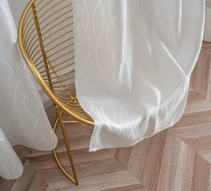 Cortina Jacquard Brilhante Branca com Design de Ondas 140x260cm-Individual - BOD HOME