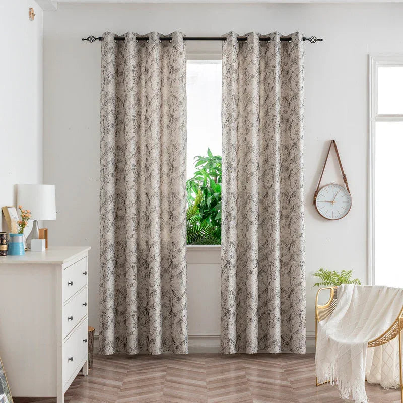 Cortina Jacquard Cinza com Borboletas em Linho Grosso 140x260cm-Individual - BOD HOME