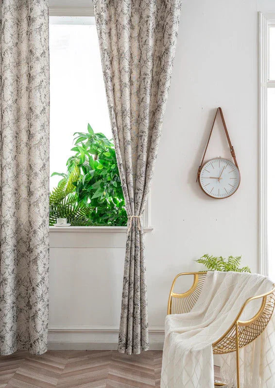 Cortina Jacquard Cinza com Borboletas em Linho Grosso 140x260cm-Individual - BOD HOME