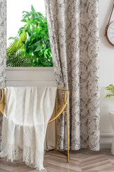 Cortina Jacquard Cinza com Borboletas em Linho Grosso 140x260cm-Individual - BOD HOME